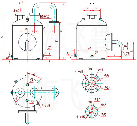 5,sk-3水环式真空泵及压缩机用气水分离器外形及安装尺寸