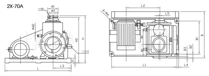 2X型旋片式真空泵安装尺寸图