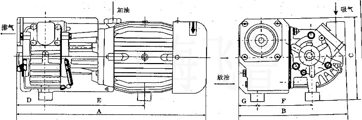XD型旋片式真空泵的安装尺寸图